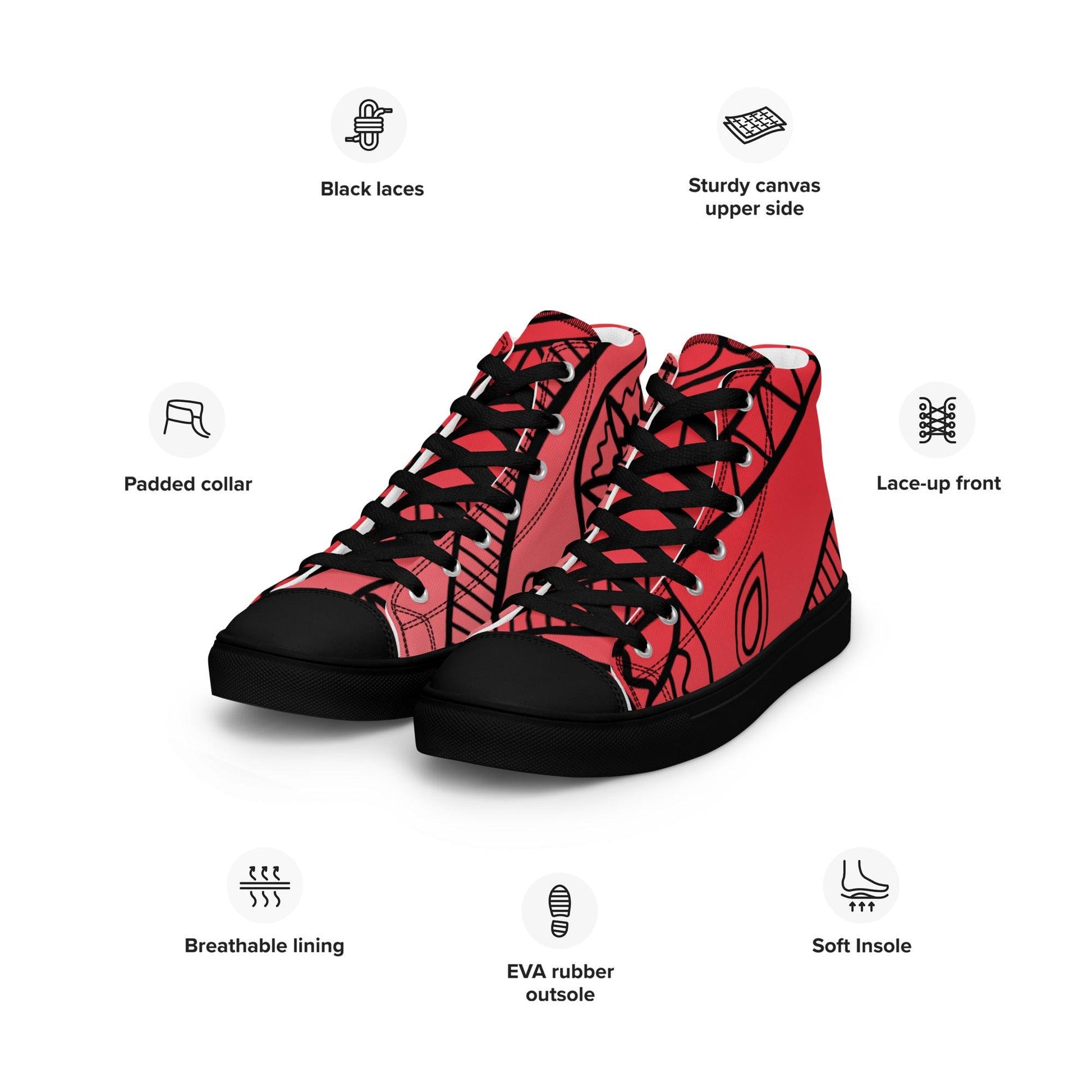 Paisley Red Light Men’s High Top Canvas Shoes - Mo'Bays Backyard