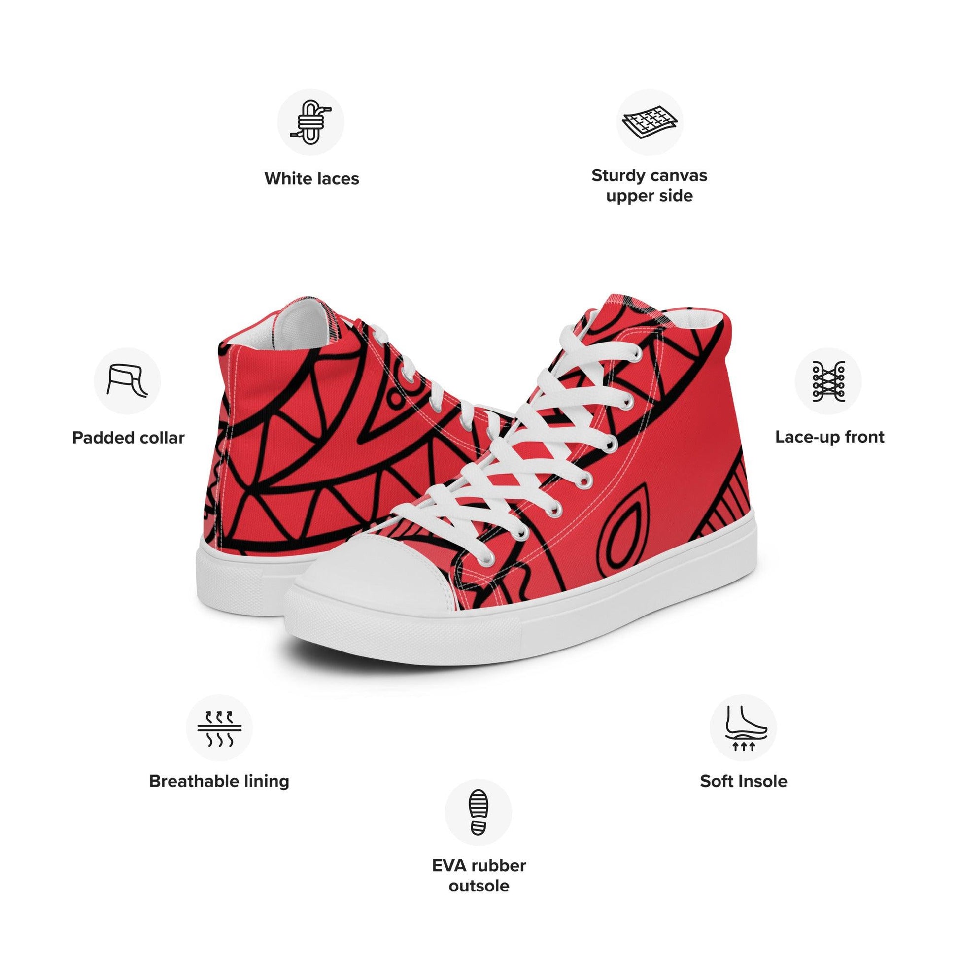 Paisley Red Light Men’s High Top Canvas Shoes - Mo'Bays Backyard