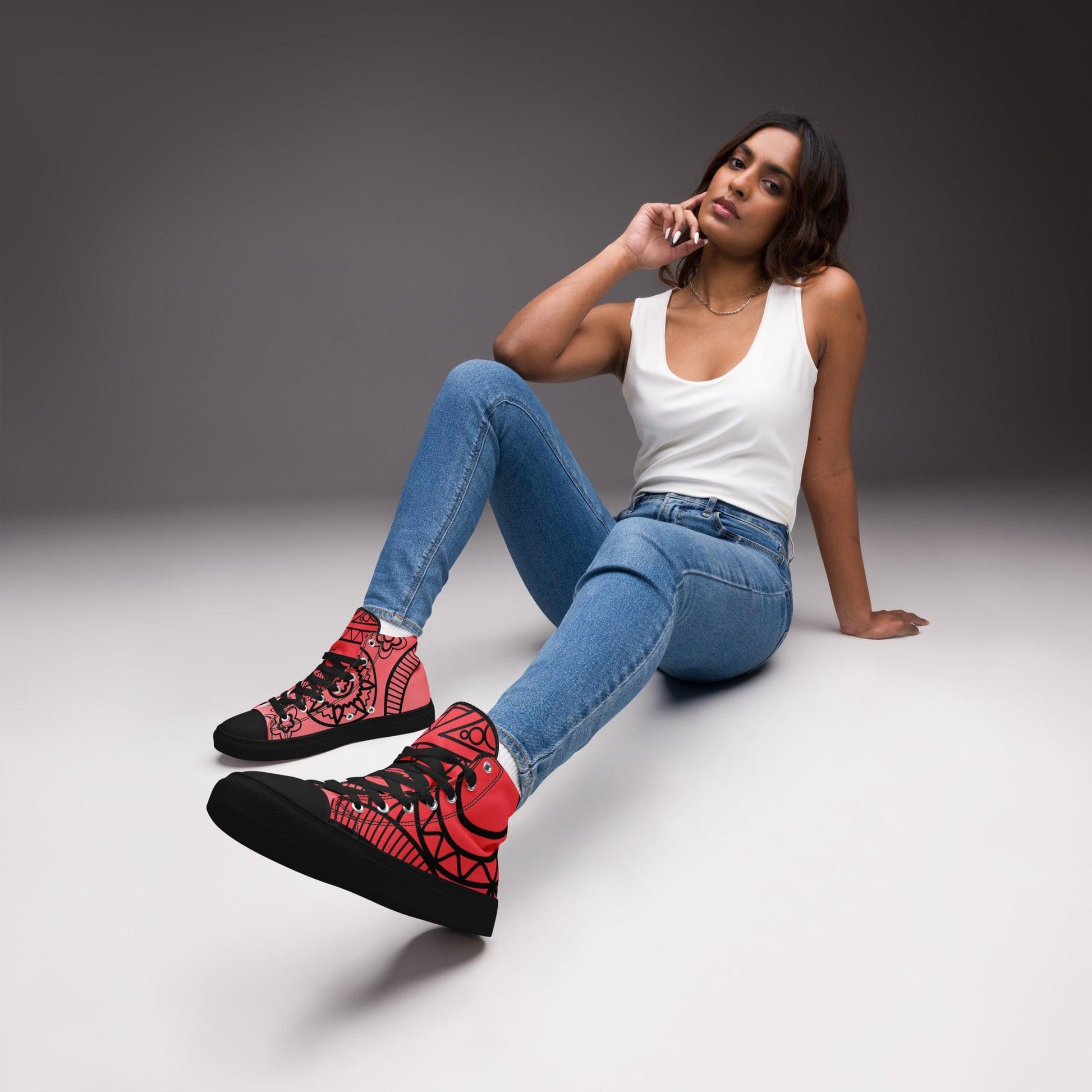 Paisley Red Light Women’s High Top Canvas Shoes - Mo'Bays Backyard