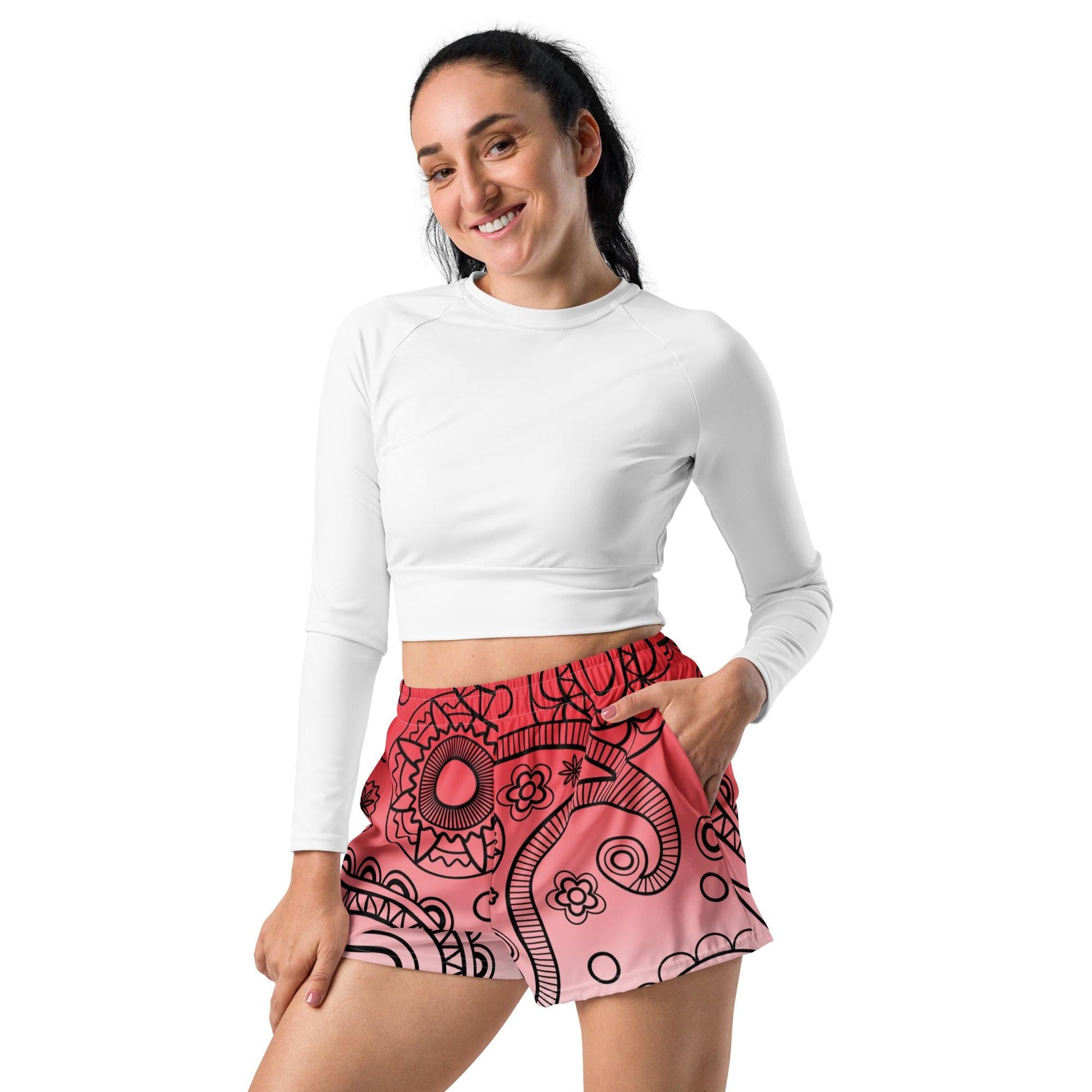 Paisley Red Light Women’s Recycled Athletic Shorts - Mo'Bays Backyard