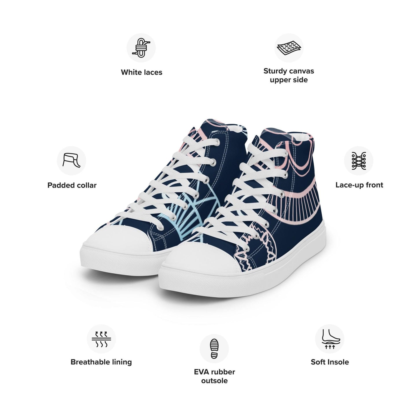 Paisley White Dark Men’s High Top Canvas Shoes - Mo'Bays Backyard