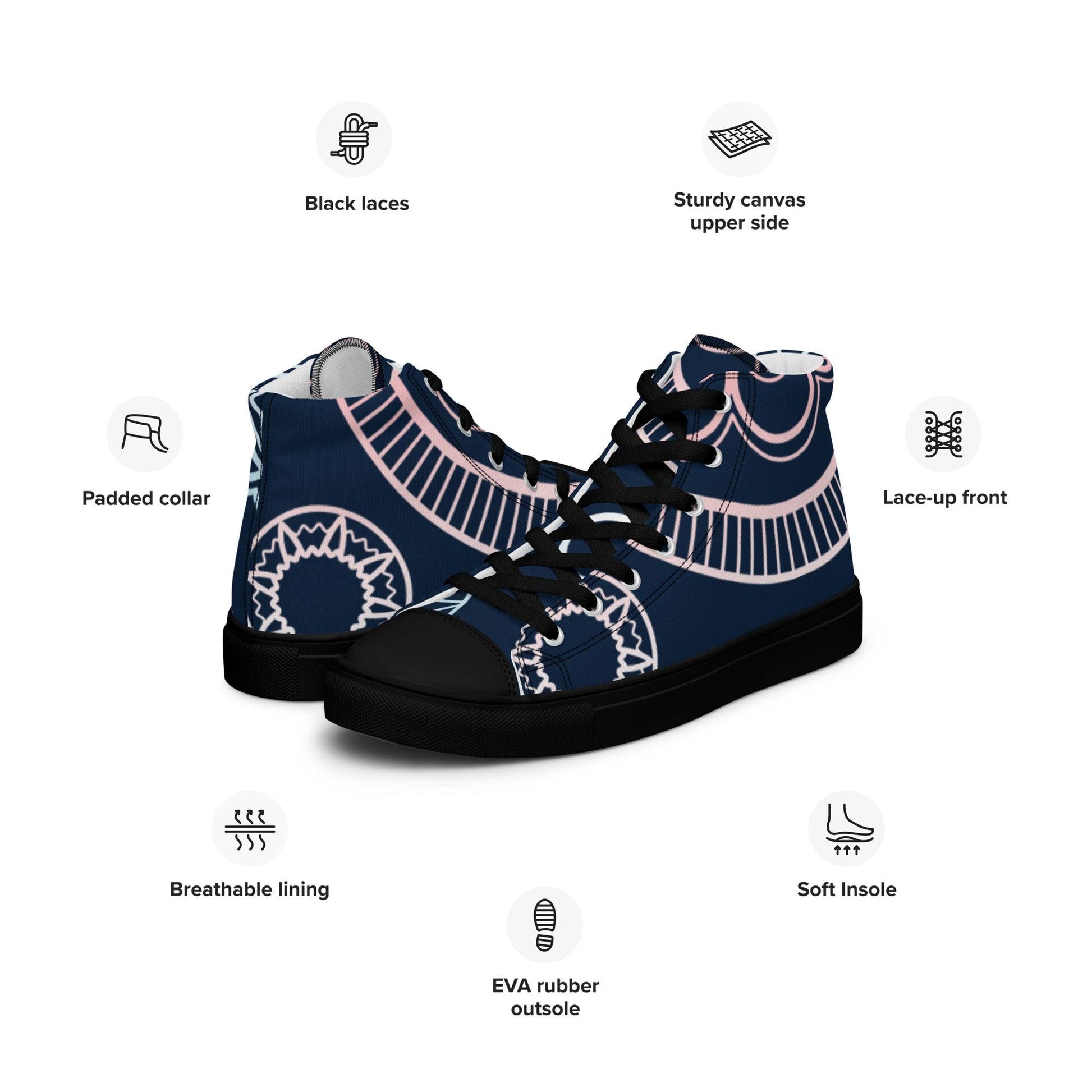 Paisley White Dark Men’s High Top Canvas Shoes - Mo'Bays Backyard