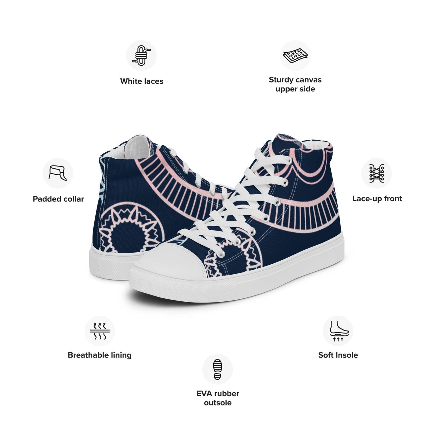 Paisley White Dark Men’s High Top Canvas Shoes - Mo'Bays Backyard