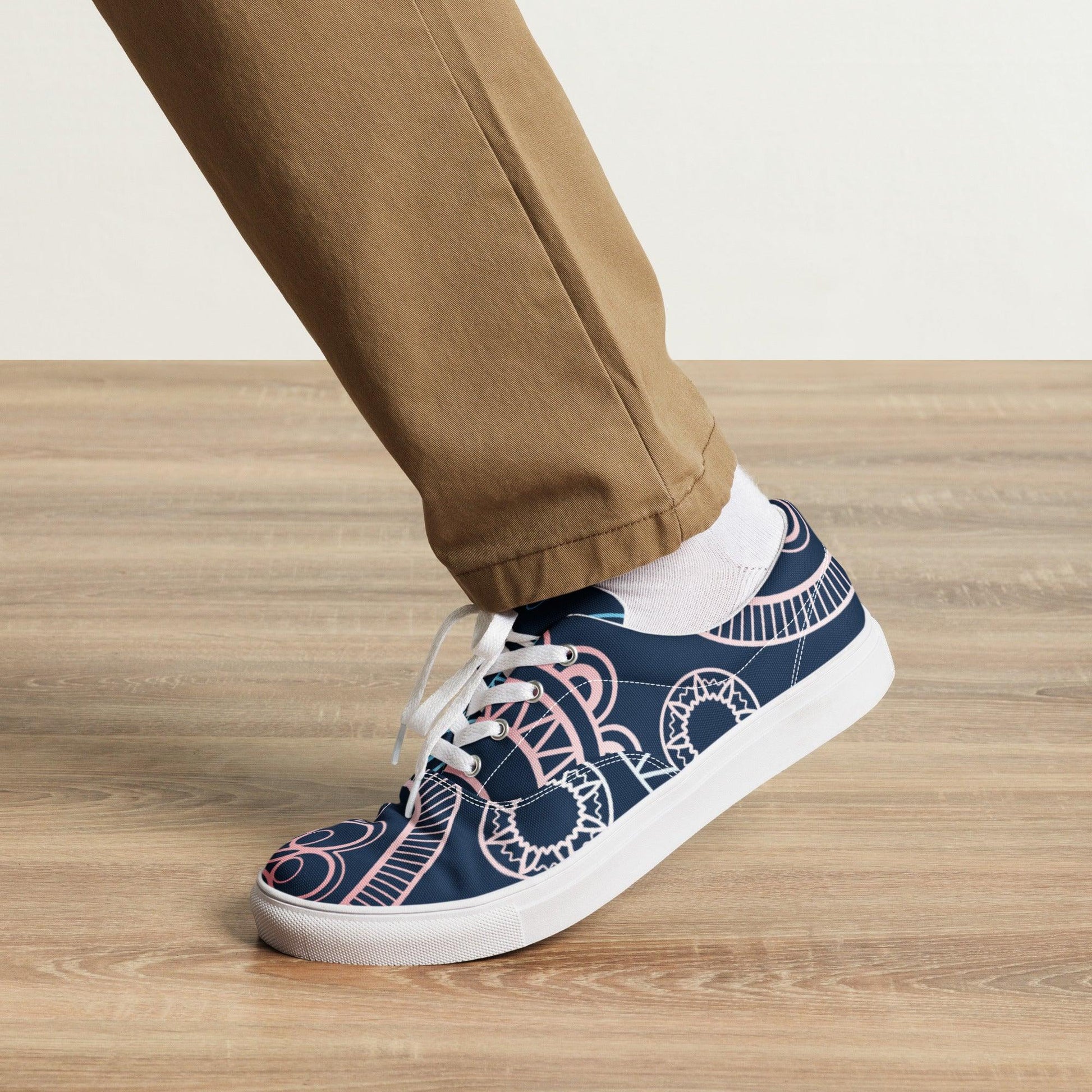 Paisley White Dark Men’s Low Top Canvas Shoes - Mo'Bays Backyard