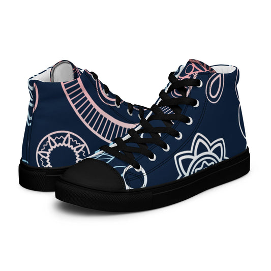 Paisley White Dark Women’s High Top Canvas Shoes - Mo'Bays Backyard