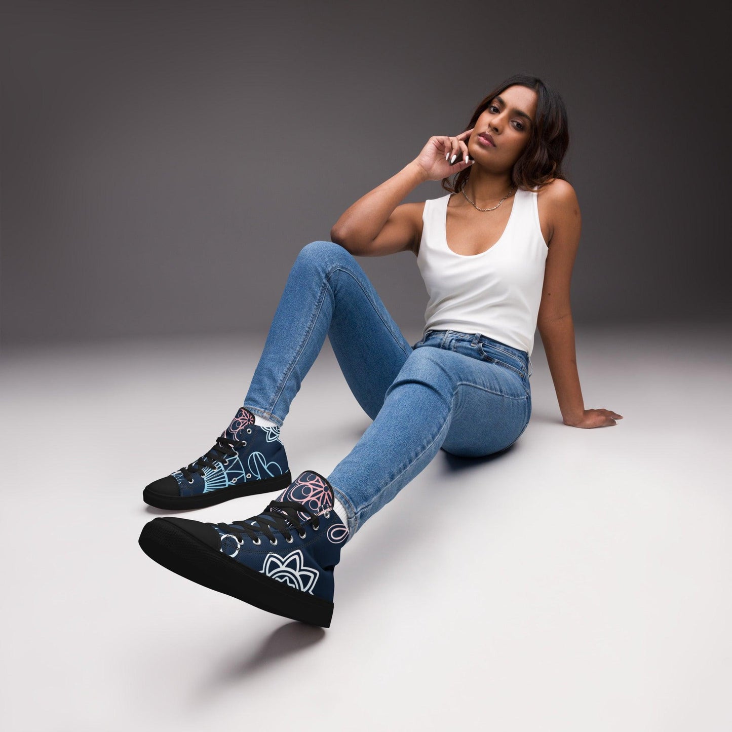 Paisley White Dark Women’s High Top Canvas Shoes - Mo'Bays Backyard