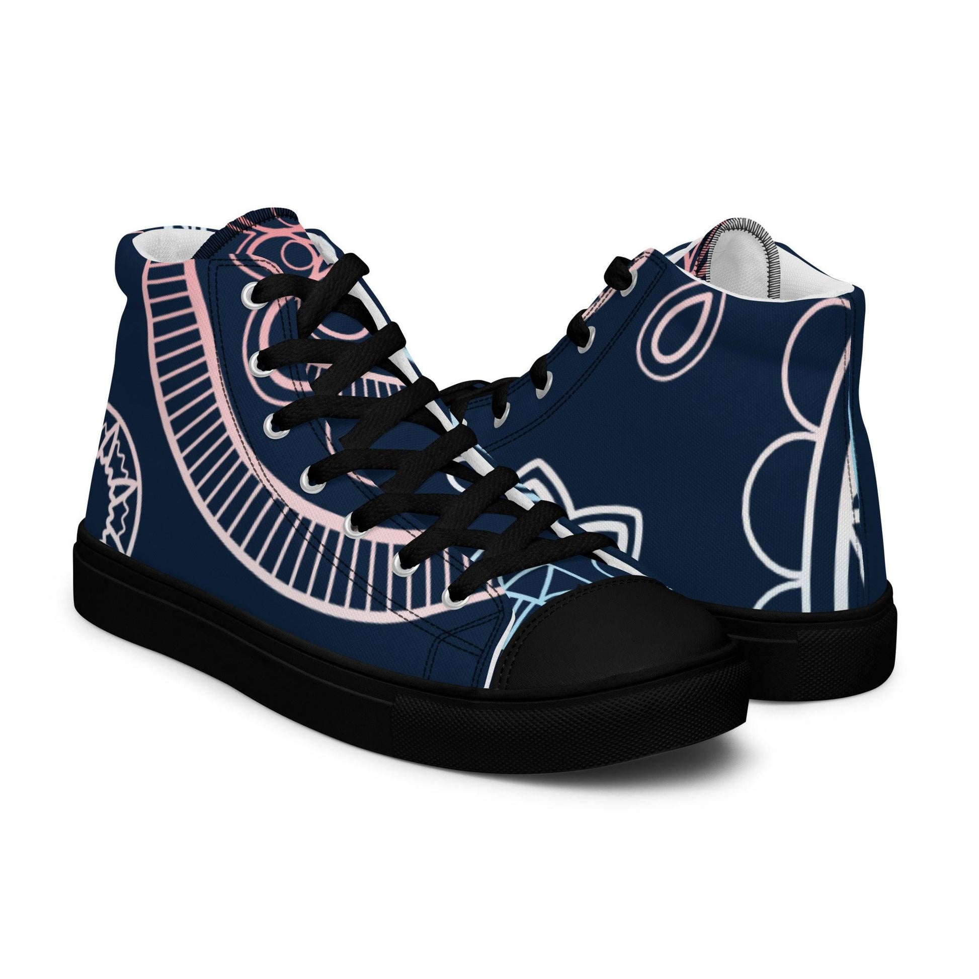 Paisley White Dark Women’s High Top Canvas Shoes - Mo'Bays Backyard