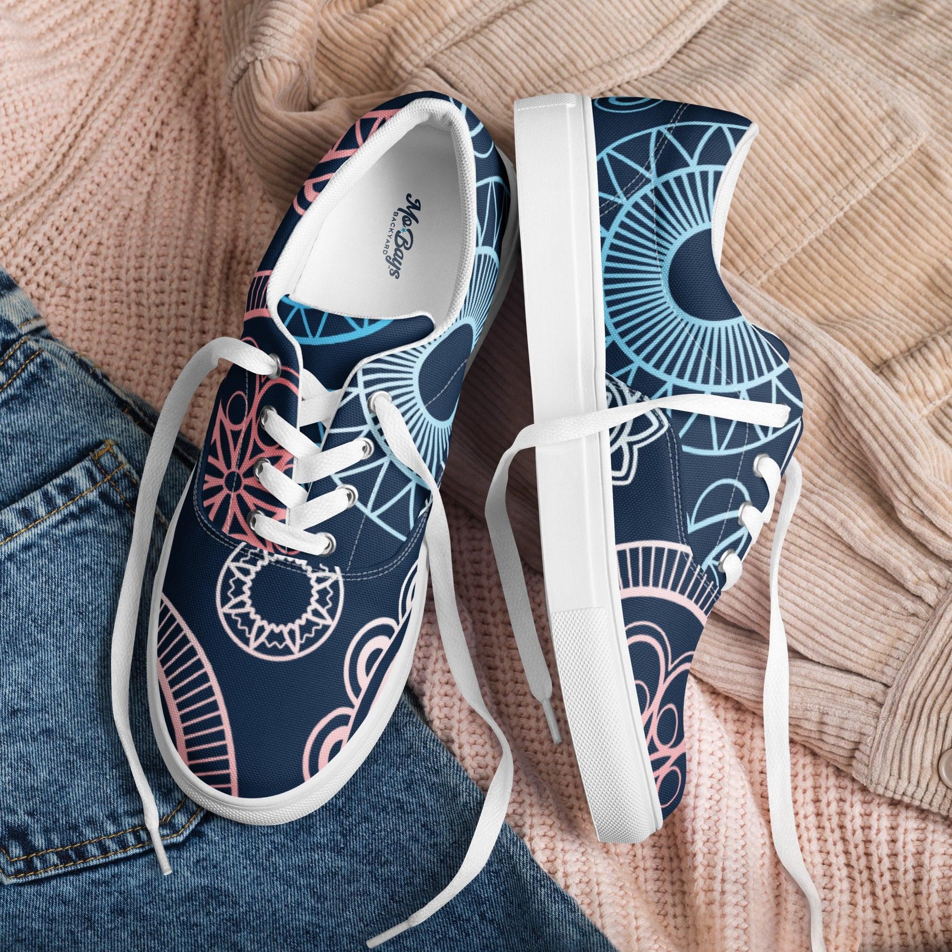 Paisley White Dark Women’s Low Top Canvas Shoes - Mo'Bays Backyard