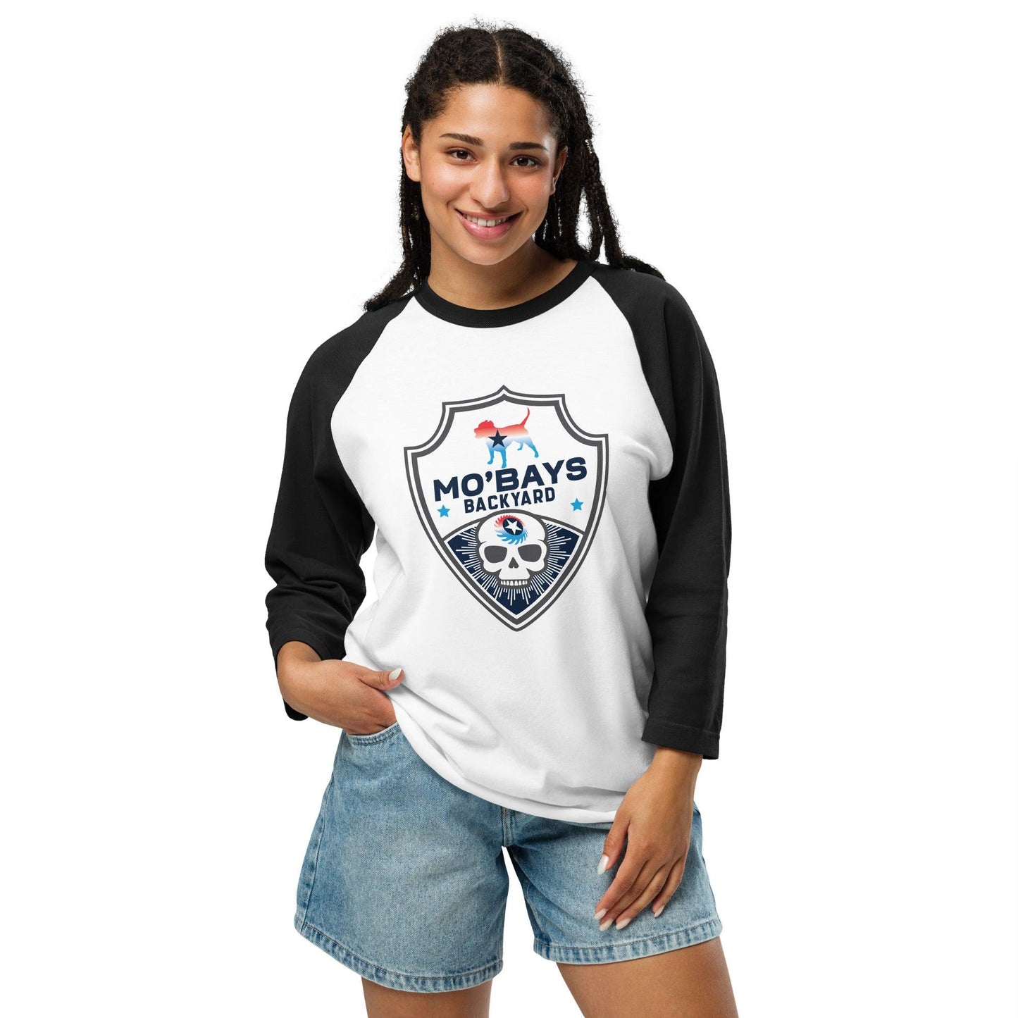 Skull Three 3/4 Sleeve Raglan Shirt - Mo'Bays Backyard