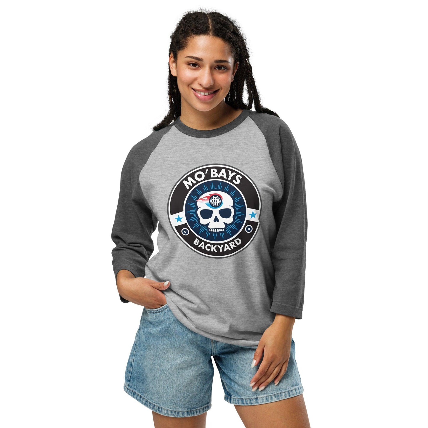 Skull Two 3/4 Sleeve Raglan Shirt - Mo'Bays Backyard