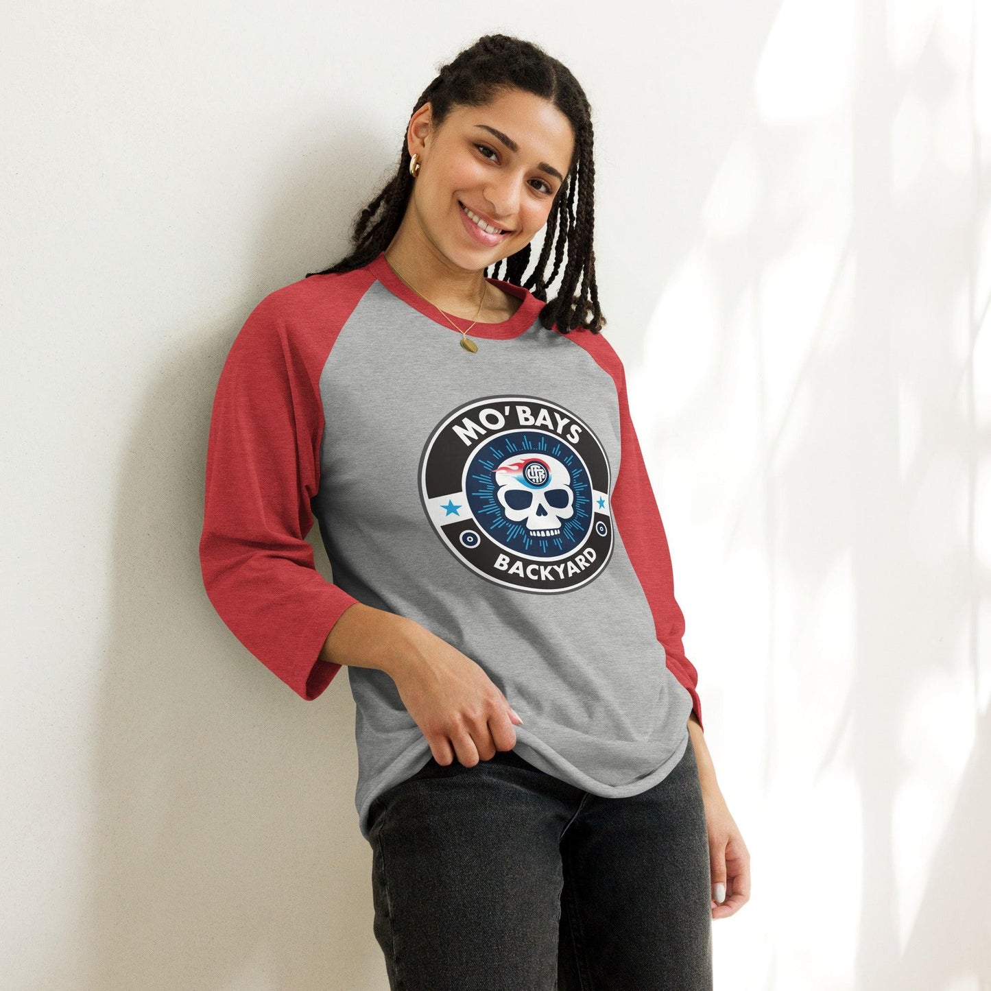 Skull Two 3/4 Sleeve Raglan Shirt - Mo'Bays Backyard