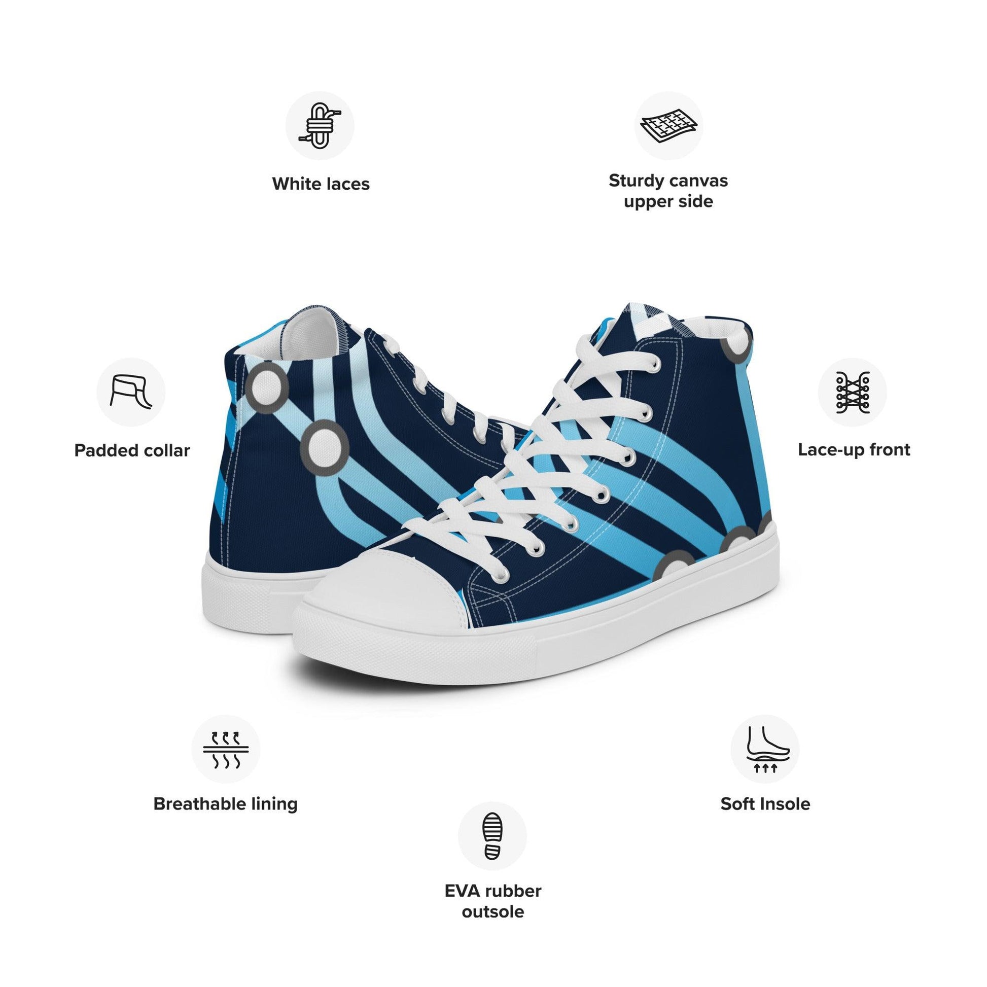 Traffic Blue Dark Men’s High Top Canvas Shoes - Mo'Bays Backyard