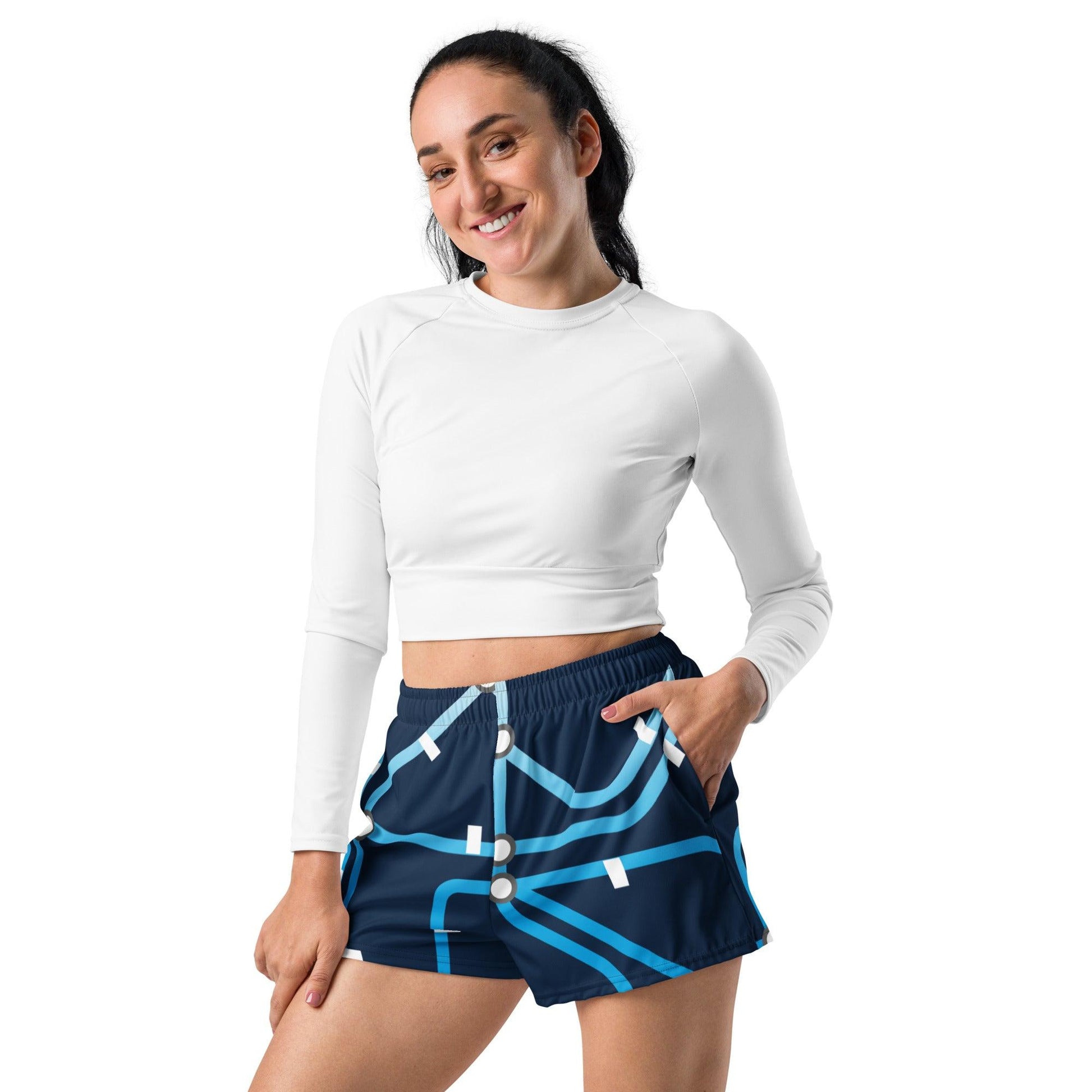 Traffic Blue Dark Women’s Recycled Athletic Shorts - Mo'Bays Backyard