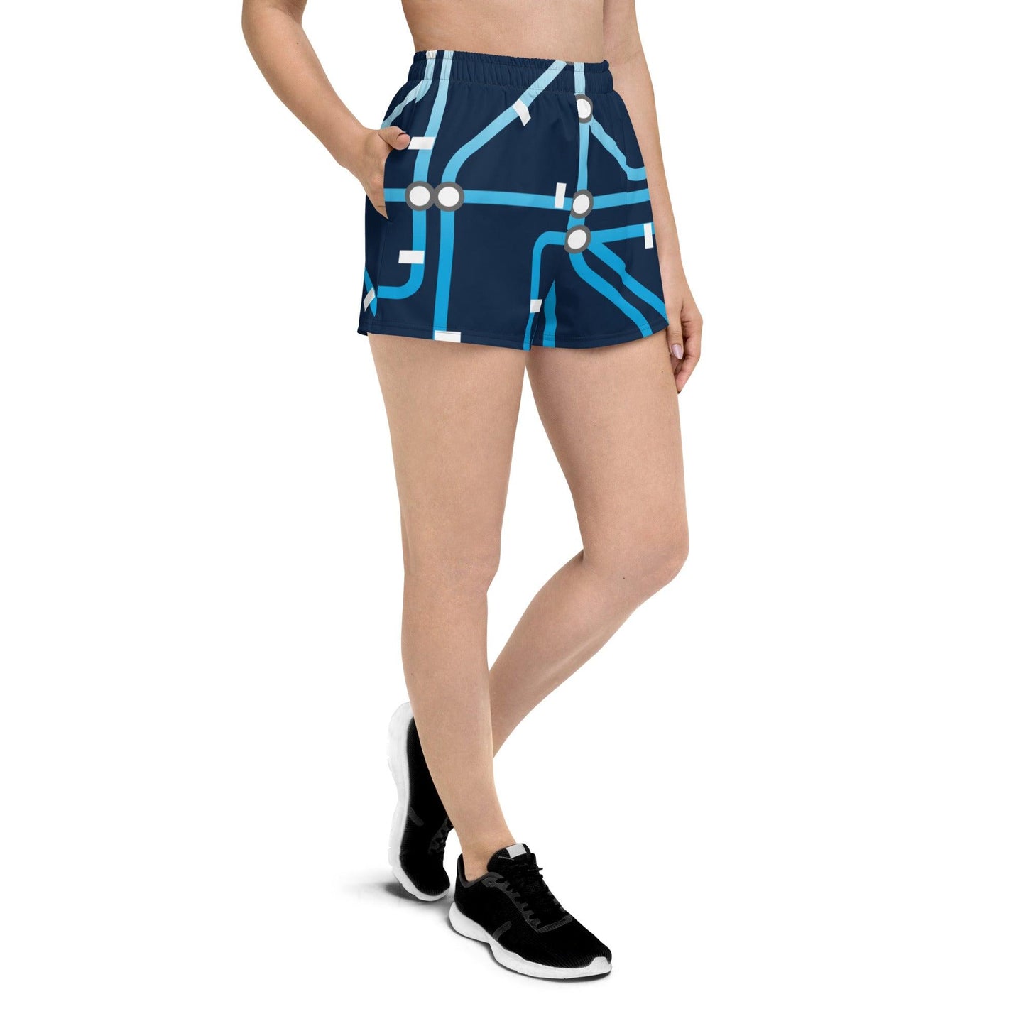 Traffic Blue Dark Women’s Recycled Athletic Shorts - Mo'Bays Backyard