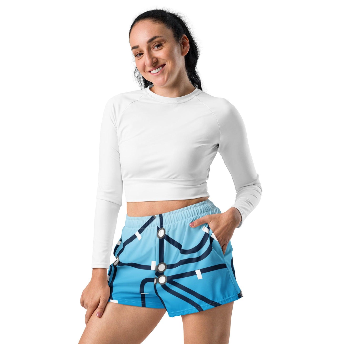 Traffic Blue Light Women’s Recycled Athletic Shorts - Mo'Bays Backyard