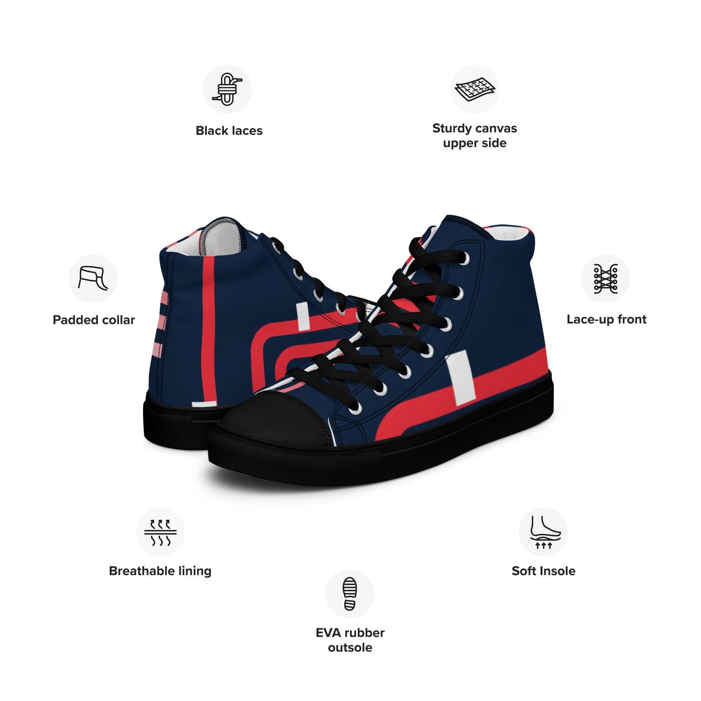 Traffic Red Dark Men’s High Top Canvas Shoes - Mo'Bays Backyard