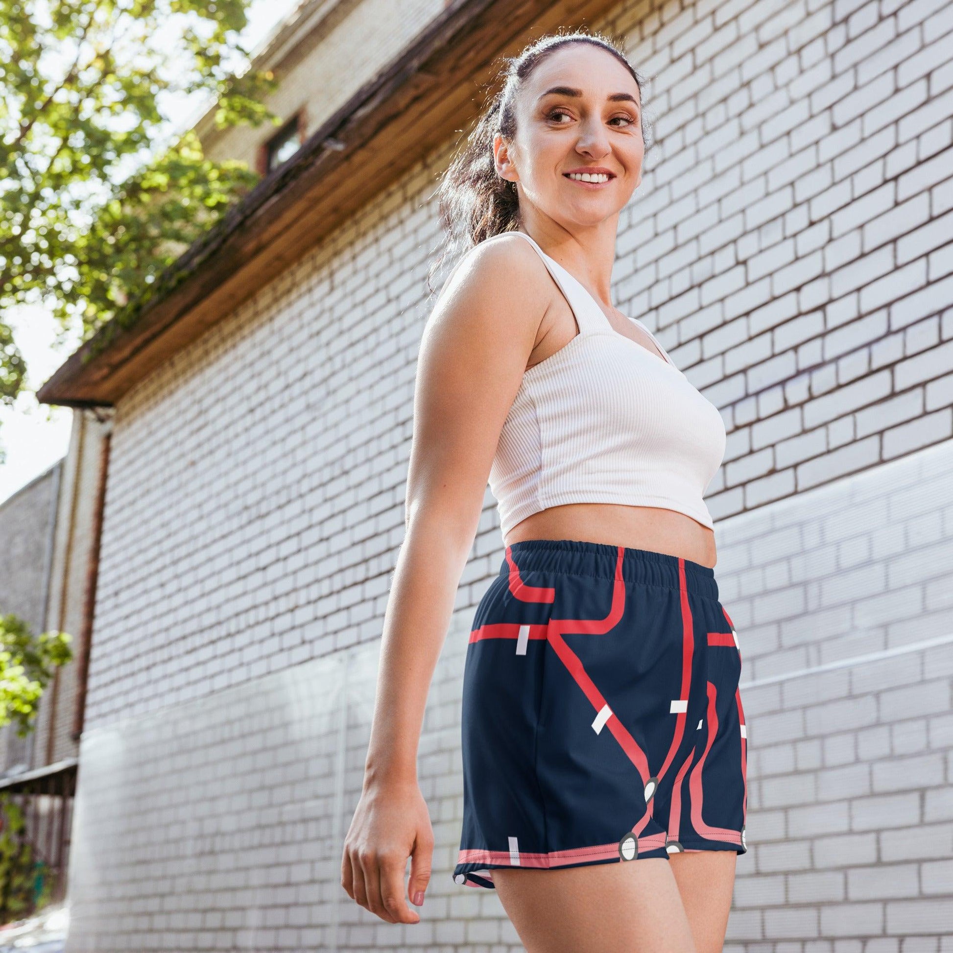 Traffic Red Dark Women’s Recycled Athletic Shorts - Mo'Bays Backyard