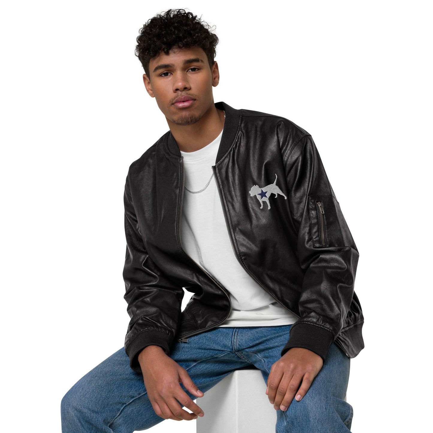 Wordmark Leather Bomber Jacket - Mo'Bays Backyard